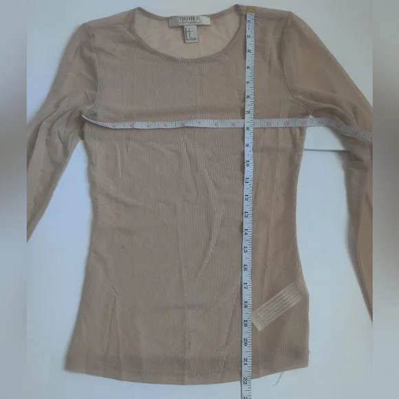 Forever 21 Nude Beige Mesh Sheer Long-Sleeve Scoop Neck Top Festival Grunge_smal - Picture 8 of 9